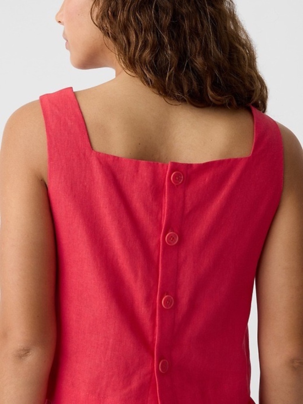 Gap Cropped Linen-Blend Squareneck Tank Top, Slipper Red, Large